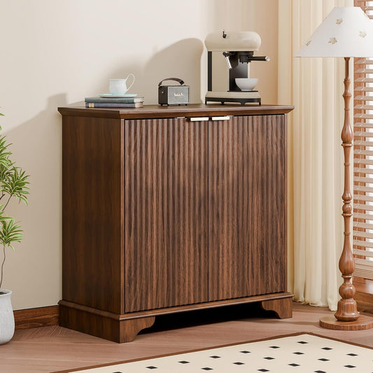 31" Buffet Sideboard Cabinet with Storage, 2 Door Coffee Bar Cabinet Credenza with Shelves, Console Table for Entryway Kitchen, Walnut