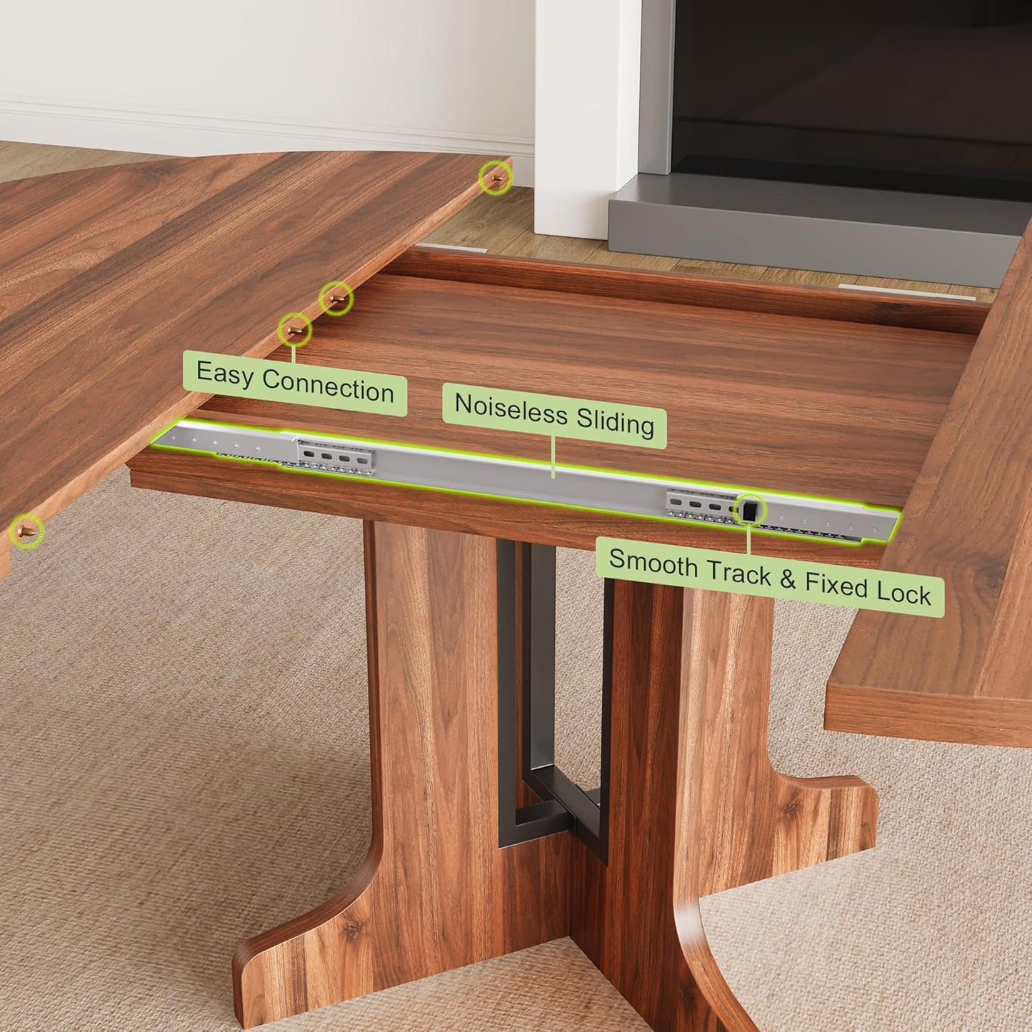 Feonase 59" Round Extendable Dining Room Table for 4-6, Modern Oval Kitchen Table with Heavy Duty Wood Base, Metal Frame Support, for Kitchen Dining Living Room, Easy Assembly, Walnut