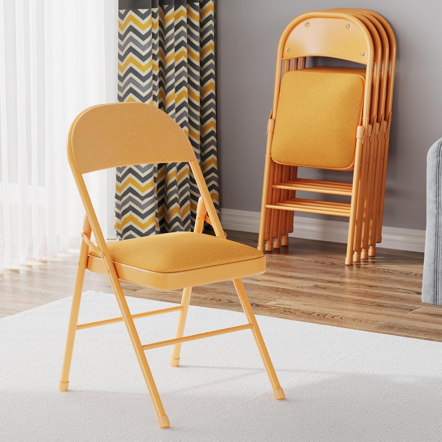 VECELO 4-Pack Folding Chairs Portable Metal with Ultra Soft Fabric Padded Cushion Seats for Home Office Events Wedding Party, Orange