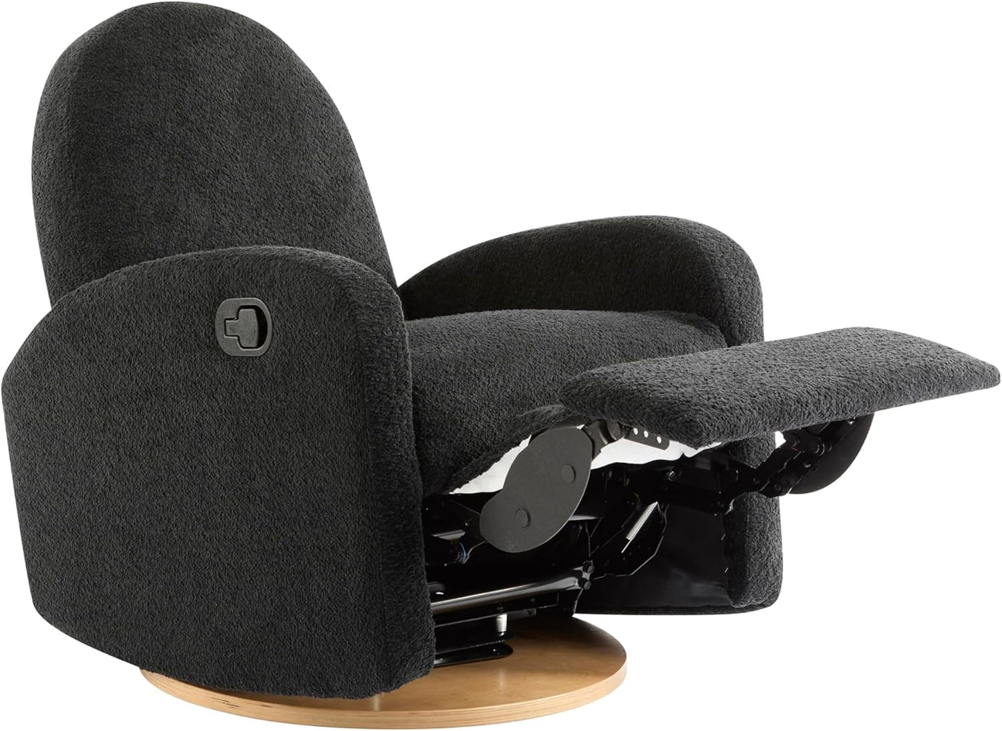 Christopher Knight Home Sidney Fabric Upholstered 360° Swivel Chair, Boucle Push-Back Recliner, Solid Wood Glider Recliner with Rotation, Living Room Lounge Sofa, Adjustable Comfy Reading Chair,Black