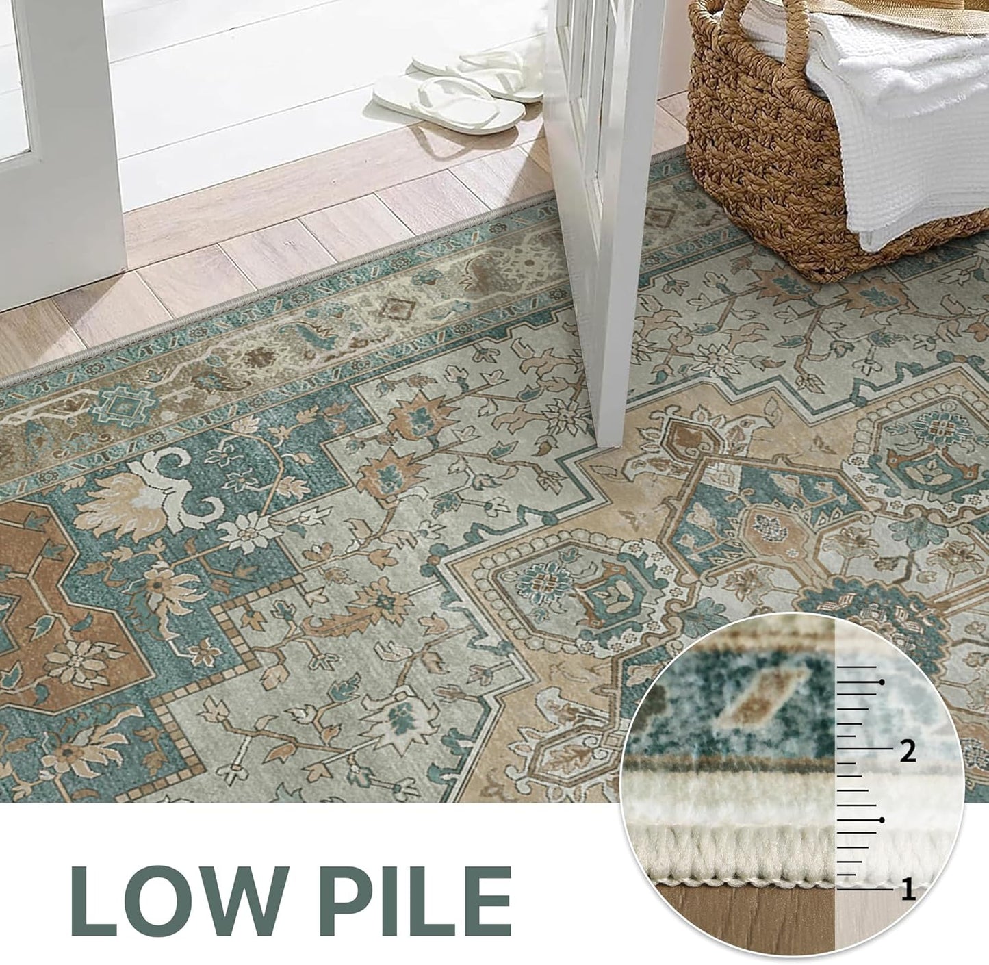 GENIMO 2x5 Runner Rugs for Hallway, Machine Washable Non Slip Vintage Rugs, Low Pile Lightweight Soft Print Rug for enrtyway, Corridor, Home Office, Kitchen,Ash Blue