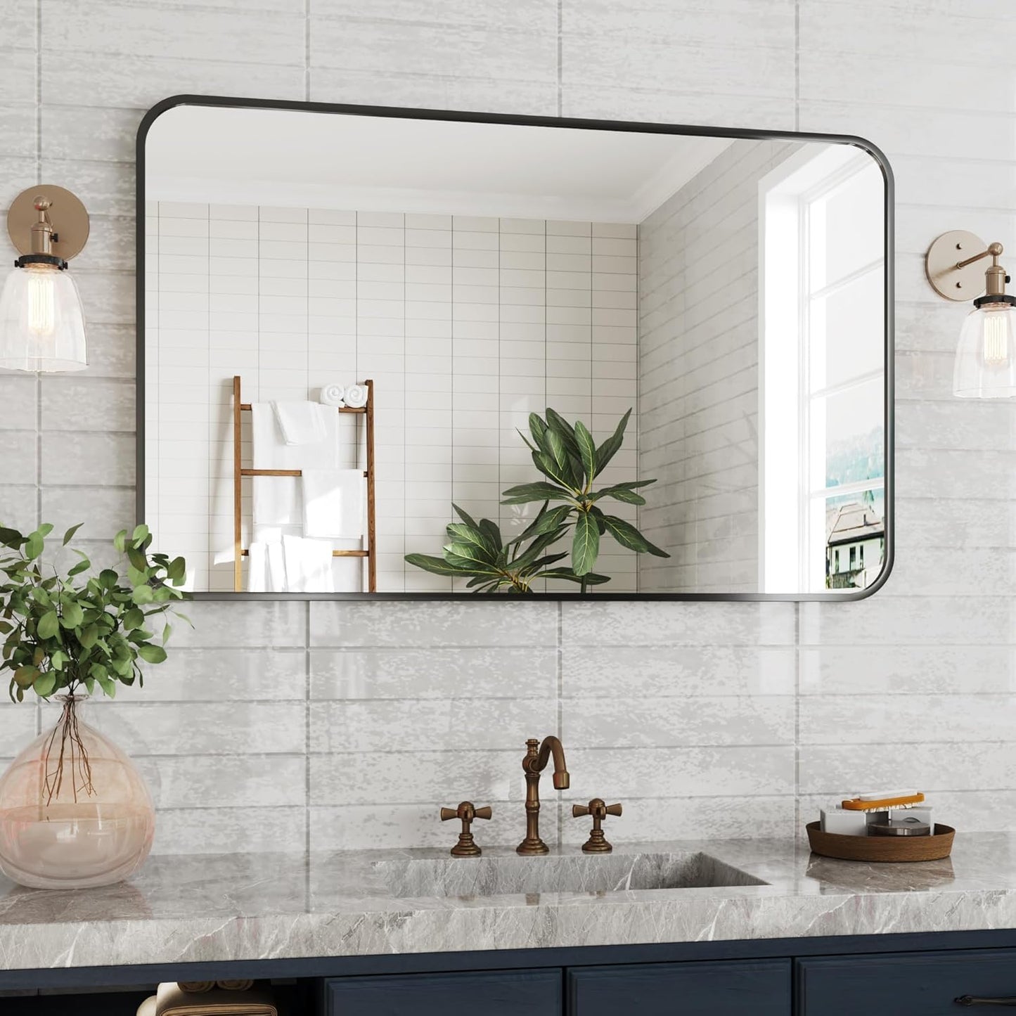 Rectangle Mirrors,30x48 Black Bathroom Mirror, Espejo para baño,Bathroom Vanity Mirror,Restroom Mirror,Wall Mirror for Bathroom