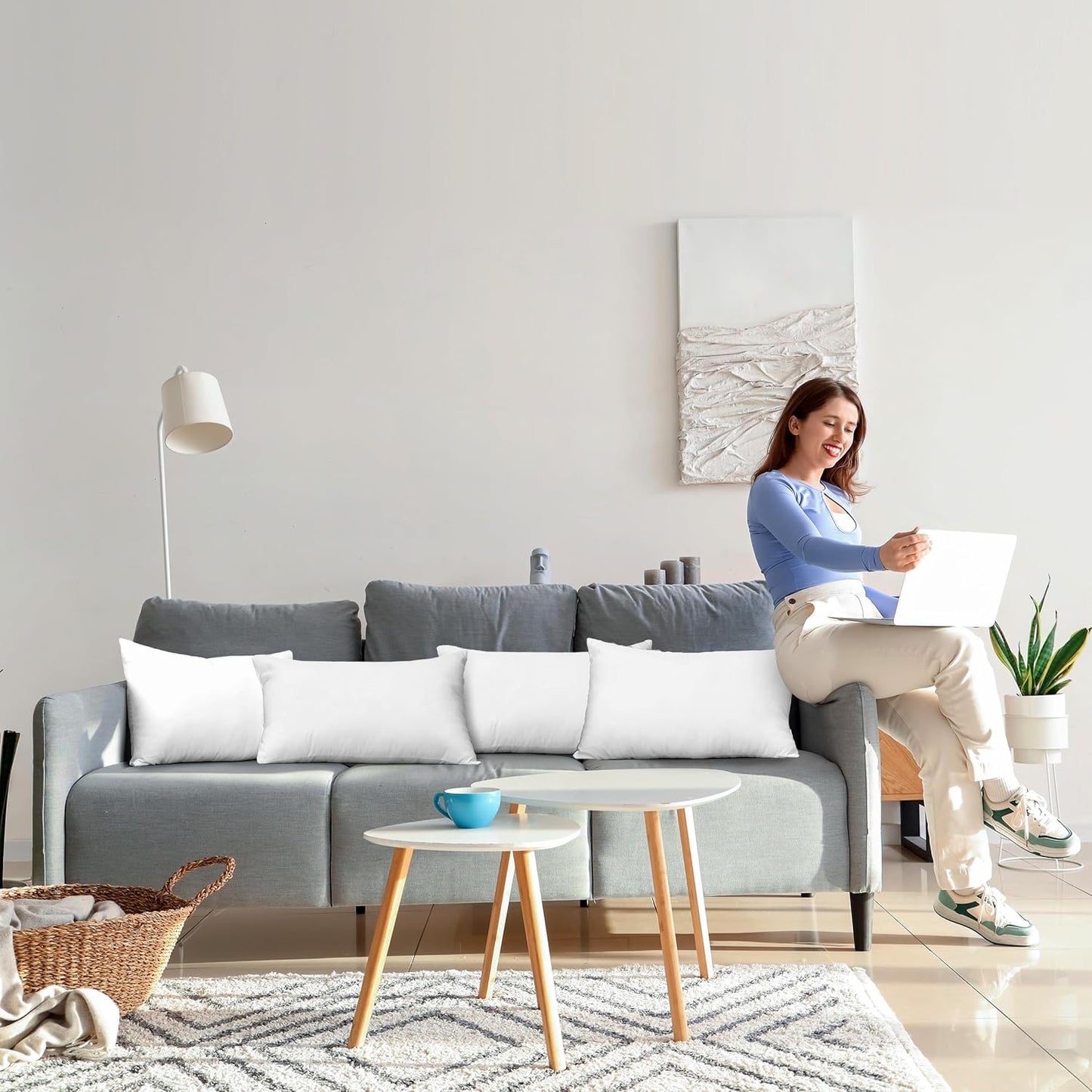 Utopia Bedding Throw Pillows (Set of 4, White), 12 x 20 Inches Pillows for Sofa, Bed and Couch Decorative Stuffer Pillow