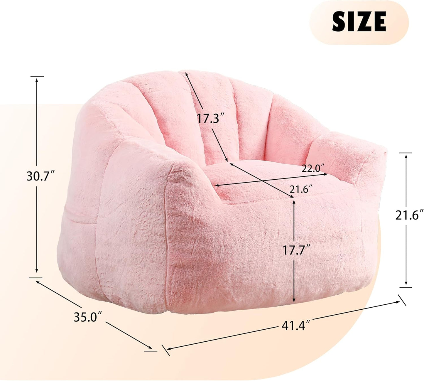 Furniliving Bean Bag Chair, Giant Bean Bag Chair Stuffed Floor Sofa for Adults Comfy Bean Bag Sofa with Back Support, Oversized Bean Bag Couch for Living Room Bedroom Dorm Office, Faux Leather, Pink