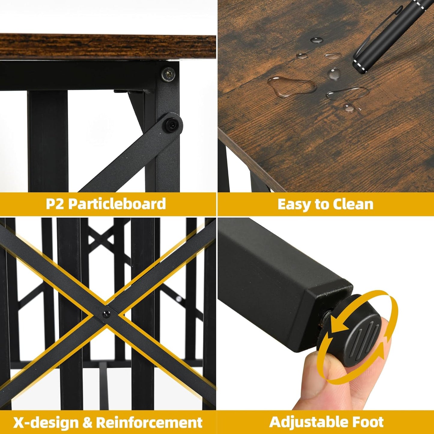 DWVO 3-Piece Kitchen Table with 2 Bench 47.2 Inch Dining Table Set for 4 People Industrial Rectangular Dining Room Furniture Set with Storage for Kitchen Rustic Brown