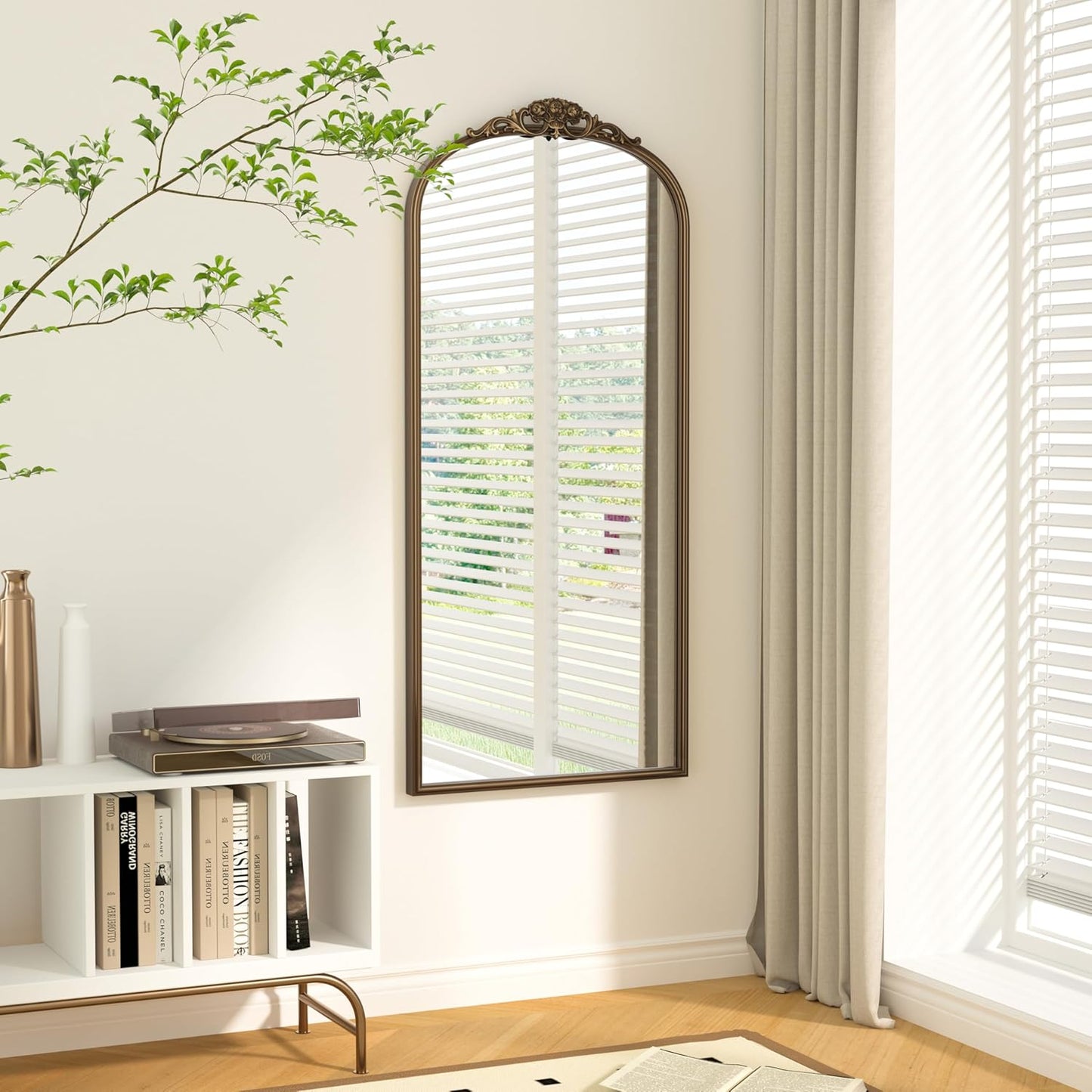 Keonjinn Arched Gold Wall Mirror, 48" x 22" Vintage Wall Mirror with Metal Frame, Traditional Brass Mirror, Decorative Baroque Mirror for Hallway, Fireplace, French Cleat Mounting