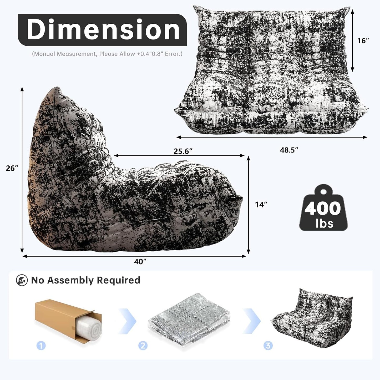 Bean Bag Chairs for Adults, Memory Foam Couch Loveseat Sofa Chair, Soft Teddy Material Cozy Comfy Reading Nook Chairs, Floor Chair for Living Room Bedroom Office