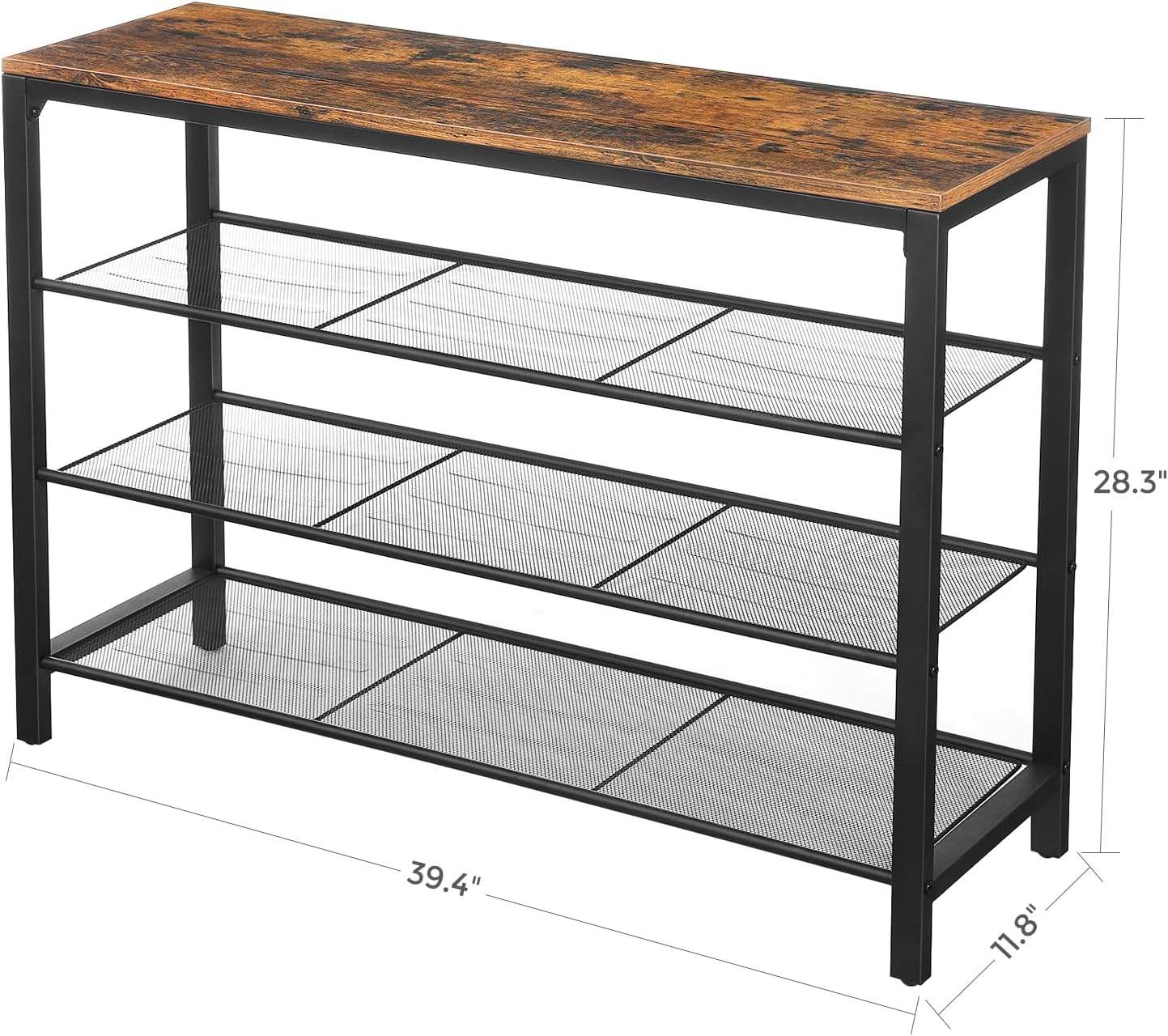 VASAGLE 4 Tier Shoe Rack, Shoe Organizer for Closet, Entryway, 16-20 Pairs of Shoes, Large Shoe Rack Organizer with 3 Metal Mesh Shelves, 11.8 x 39.4 x 28.3 Inches, Rustic Brown and Black ULBS14BX