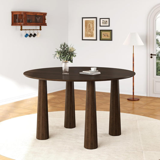 Casaphoria 52" Round Dining Table, Kitchen Table for 6 with Arc-Shaped Edge Top and Cylindrical Legs, Easy Assembly for Living Room, Dining Room, Walnut