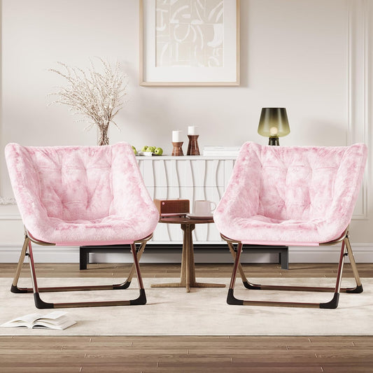 Comfy Chair for Adults, Foldable Living Room Chairs, Soft Faux Fur Folding Lounge for Bedroom Living Room Dorm Rooms, Flexible Reading Chair for Teens (2, Pink, Extra Large)