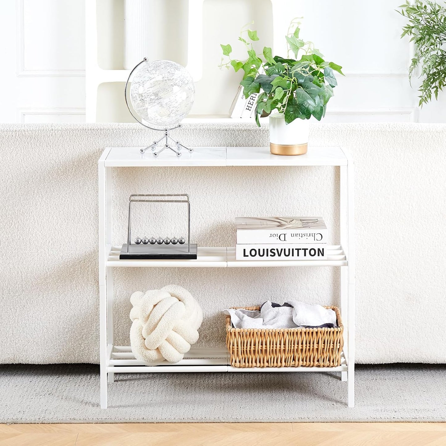 Wimarsbon 29.5" Narrow Console Table - 3-Tier Entryway Table with Shelves, Metal Frame, for Hallway, Living Room, Bedroom (White Frame White)