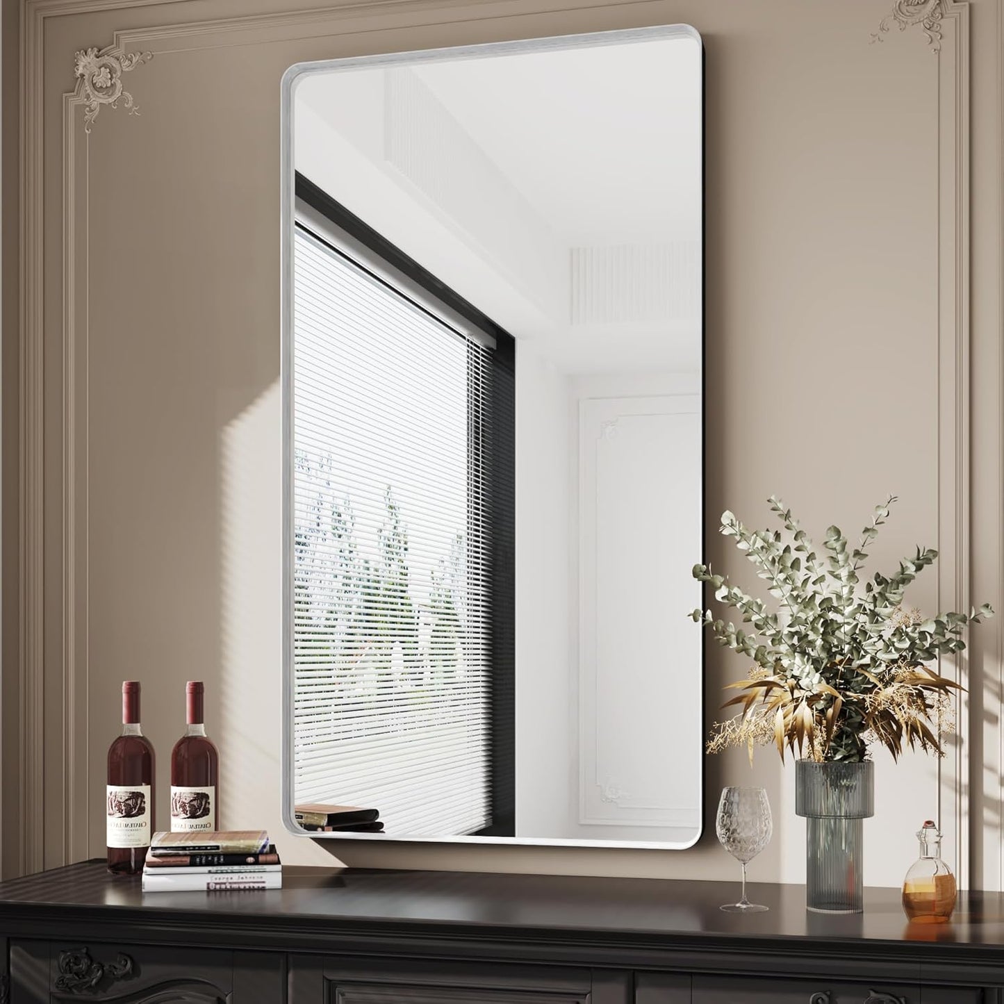 30x55 Silver Bathroom Mirror concave Frame,Wall-Mounted Mirrors,Mirror for Bathroom,Bathroom Mirrors Pair,Bathroom Vanity Mirror,Espejo para baño