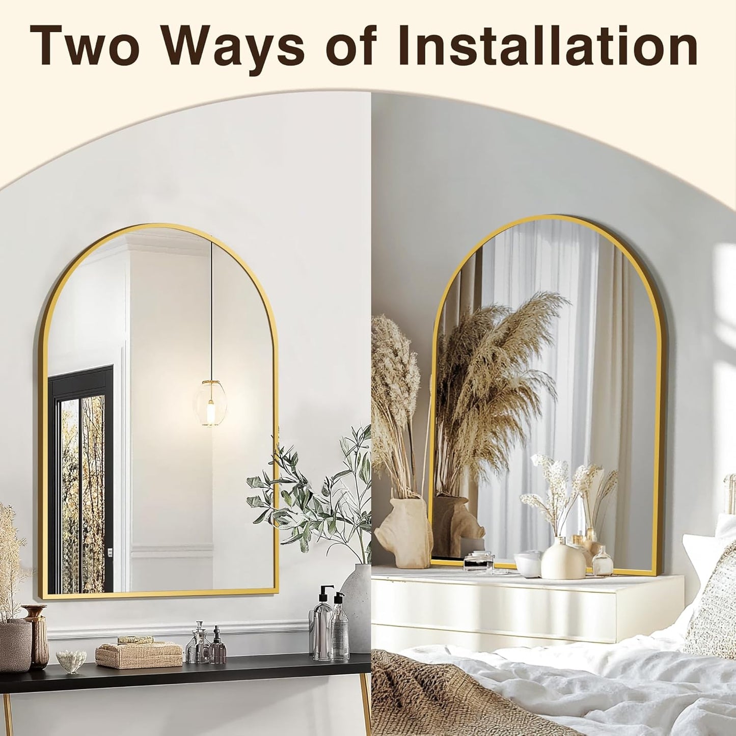 FICTOR Bathroom Vanity Mirror for Wall,2 Pack 24”x36” Arched Metal Framed Bathroom Mirror for Over Sink, Entryway, Living Room,Bedroom(Gold)