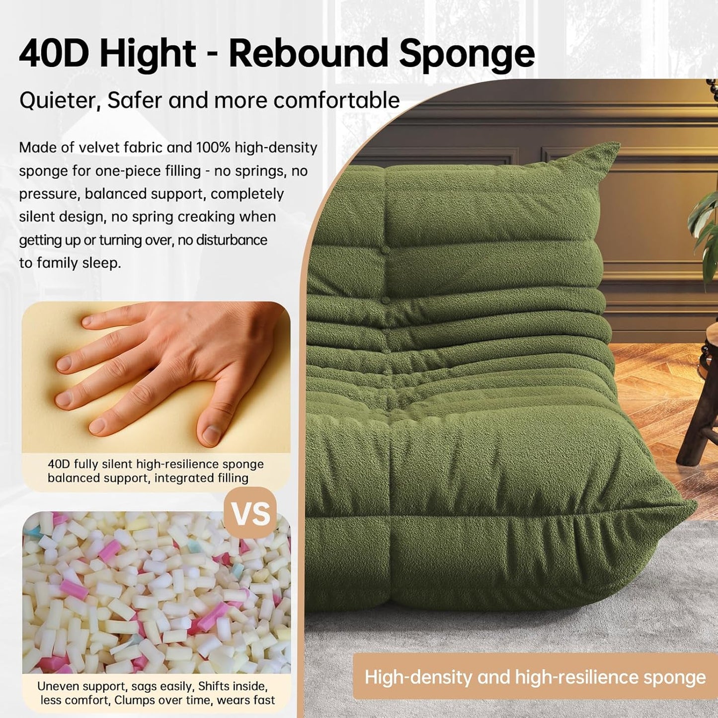 Bean Bag Chairs for Adults, BeanBag Reading Chair Memory Foam Couch, Floor Chair Soft Teddy Material, Comfy Reading Nook Chairs for Bedroom Living Room Office (Green)