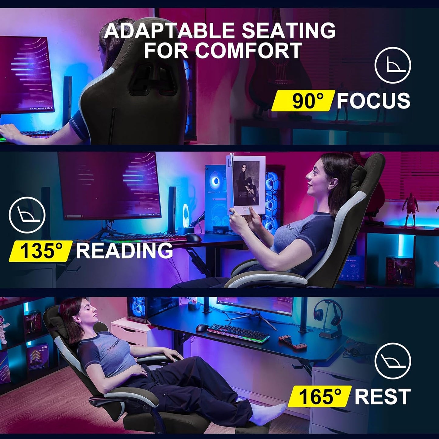 GTPLAYER Gaming Chair, Computer Office Chair with Pocket Spring Cushion, Linkage Armrests and Footrest, High Back Ergonomic Computer Chair with Lumbar Support Task Chair with Footrest