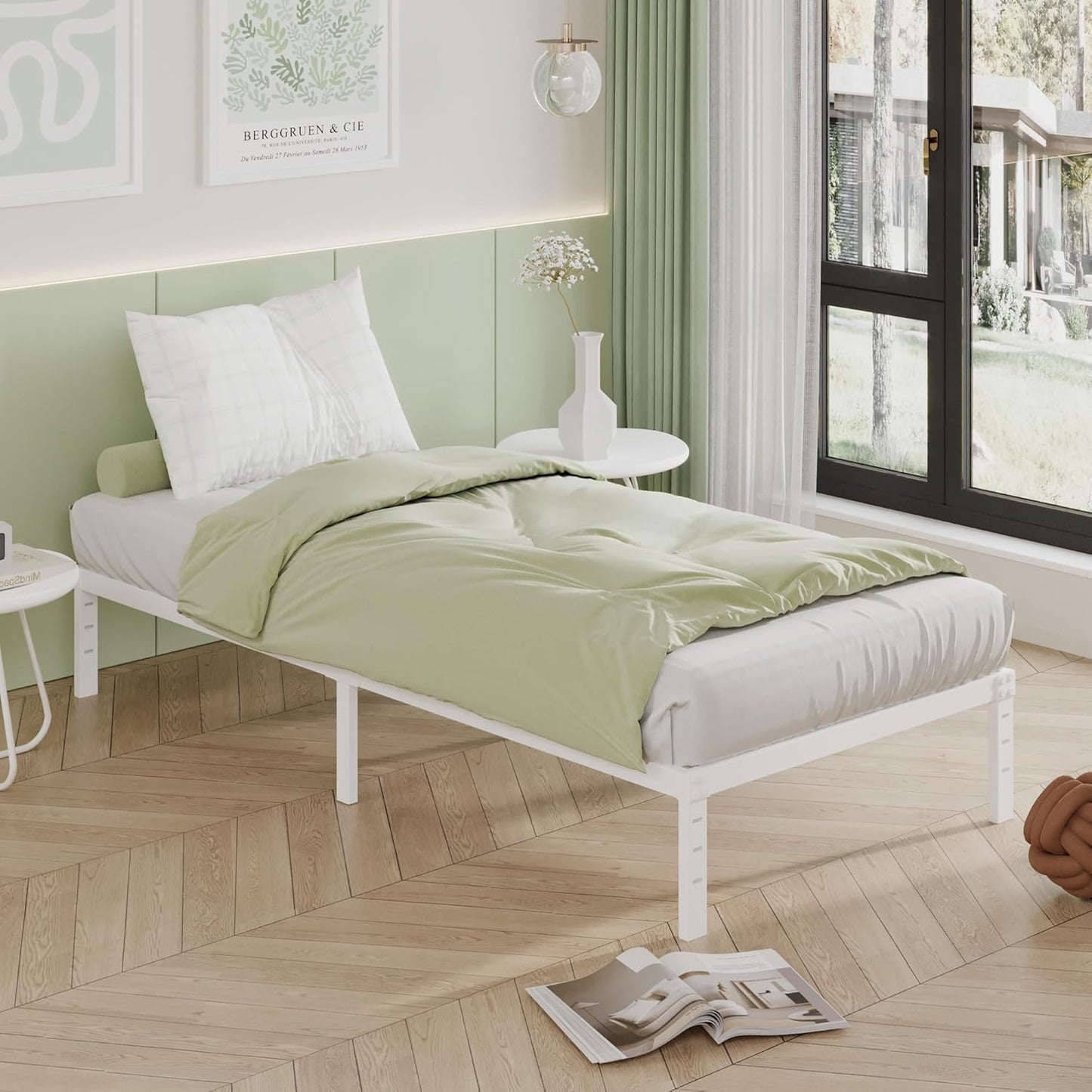 12 Inch Twin Bed Frames, Heavy Duty Metal Twin Platform Bed Frame, No Box Spring Needed, Easy Assembly, Noise-Free, White