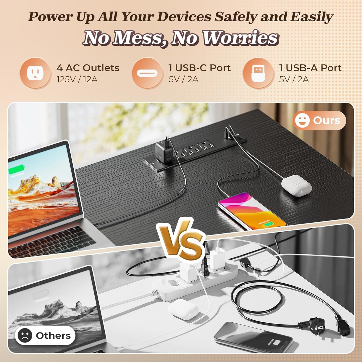 PRAISUN 53" L Shaped Desk with Power Outlets and USB-C Port, Reversible Computer Corner Office Desk with 4 Fabric Drawers and 2 Height-Adjustable Shelves, Large for Gaming Writing Work Study, Black