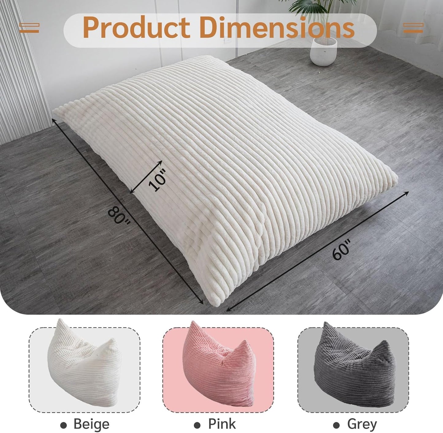 BYBYME 3 in 1 Bean Bag Chairs, Bean Bag Bed for Adults High-Density Foam Filling, Convertible Sofa Bed Faux Fur, Giant Bean Bag Chairs for Adults