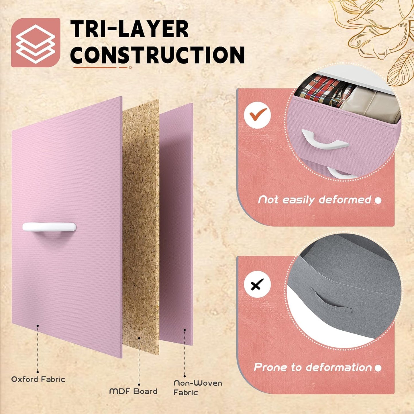 DWVO 10 Drawer Dresser - Fabric Storage Tower, Tall Chest Organizer Unit, Living Room, Hallway, Closets - Sturdy Steel Frame, Wooden Top & Easy Pull Fabric Bins, Pink