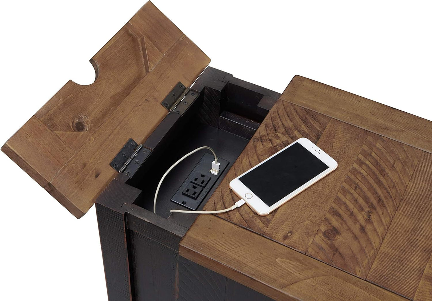 Martin Svensson Home Chairside Table - Antique Black and Honey - Rustic Style - with One Drawer and Cabinet for Storage