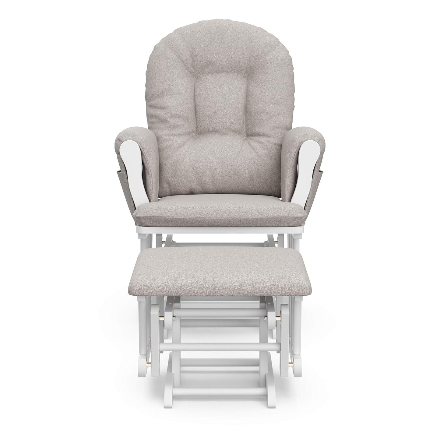 Storkcraft Premium Hoop Glider & Ottoman (White/Taupe Swirl) — GREENGUARD Gold Certified Nursery Glider, Solid Wood Craftsmanship, Smooth-Gliding Nursery Chair and Ottoman, Award-Winning