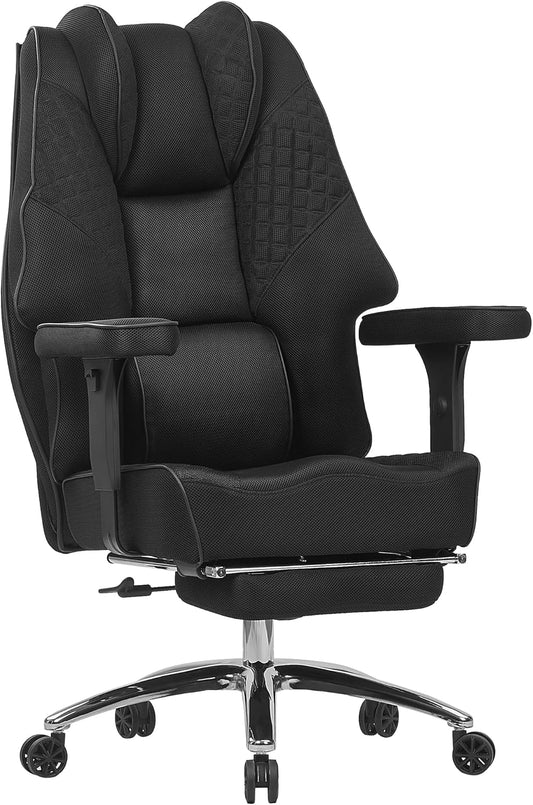 VECELO Big and Tall Office Chair 400lbs, Mesh High Back Computer Chair with Foot Rest, Ergonomic Desk Chair with Lumbar Support and Armrest, Black