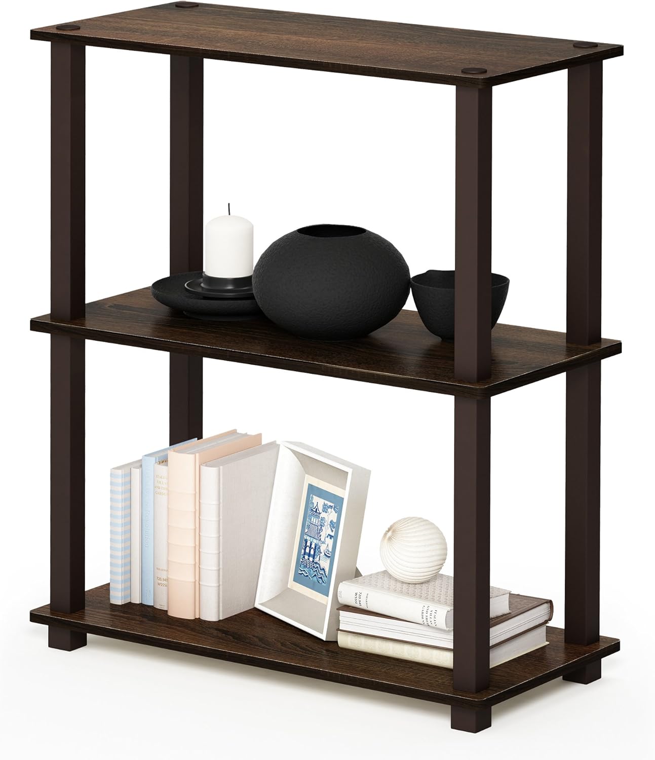 Furinno Turn-S-Tube 3-Tier Compact Multipurpose Shelf with Square Tube, Walnut/Brown (18025WN/BR)