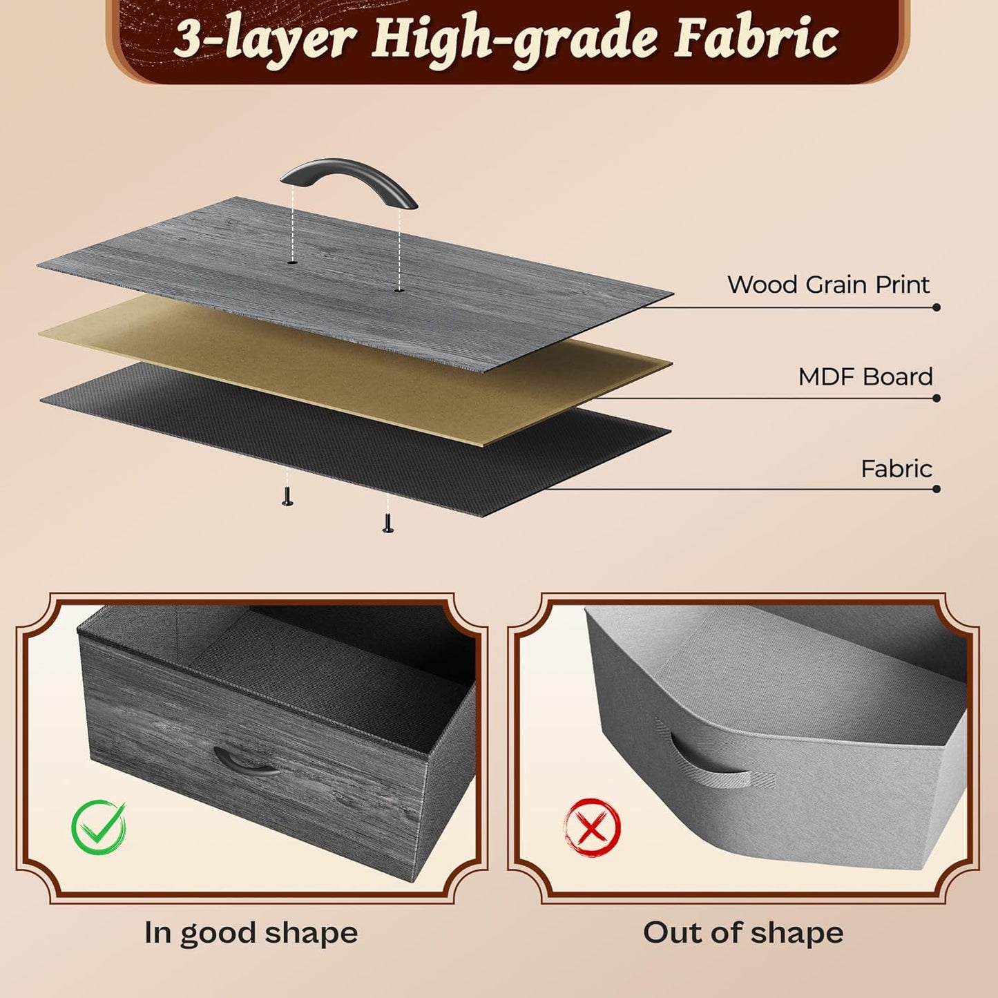 Huuger 63 Inch Long Dresser for Bedroom, Wide TV Stand for 55, 65, 70 Inch TV, 6 Drawer Dresser for Closet with Fabric Drawers, Storage Organizer for Bedroom, Entryway, Grey