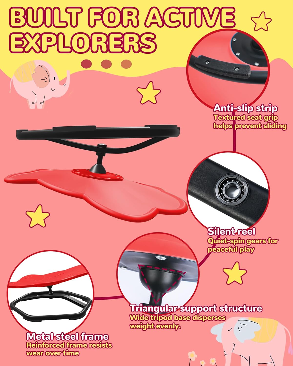 21" L × 19" W Spinning Chair for Autistic Kids, Sensory Toys for Kids with Autism, Sit and Spin, Toddlers & ADHD Children, Sensory Products Swivel Chair, Dark Red