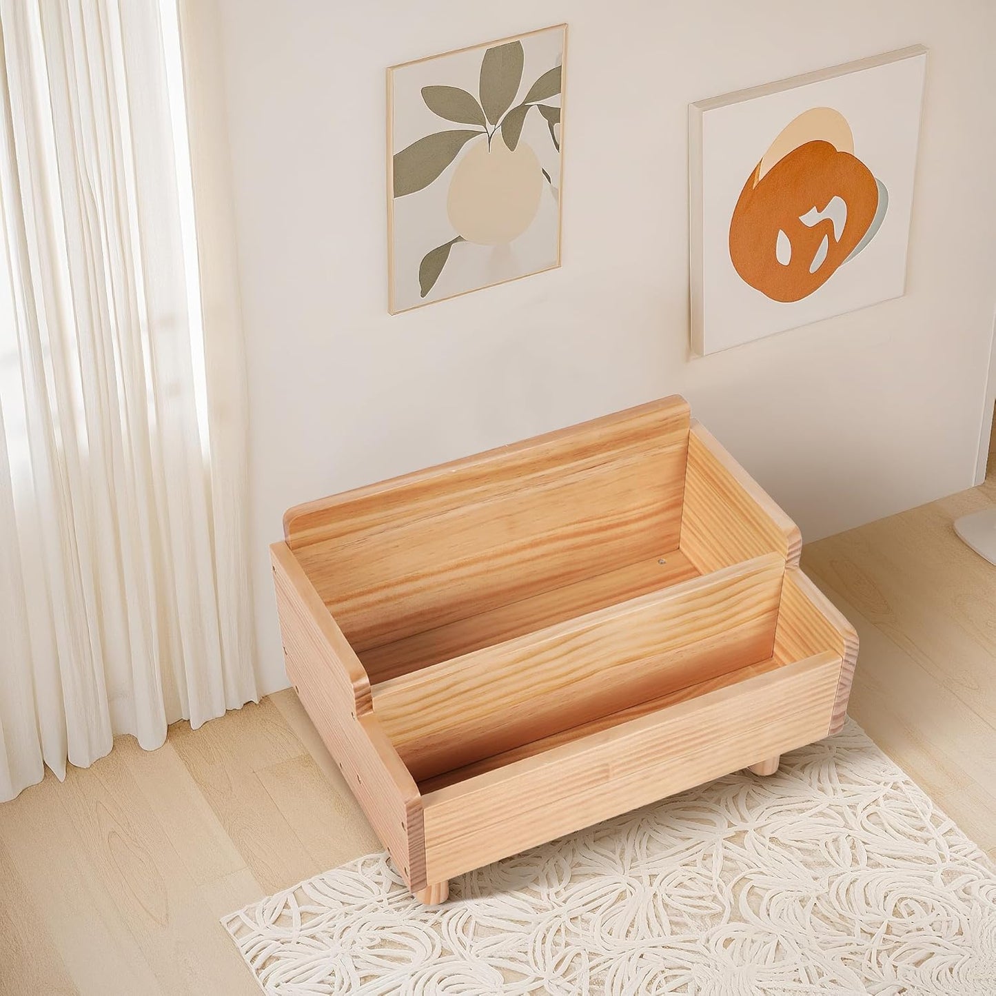 Kids Bookshelf,Montessori Bookshelf Small for Toddler,Baby Book Shelf Caddy with Divider,Toddler Book Storage Holder Container Wooden for Playroom,Kids Room,Nursery,Classroom,Pine (Natural Wood)