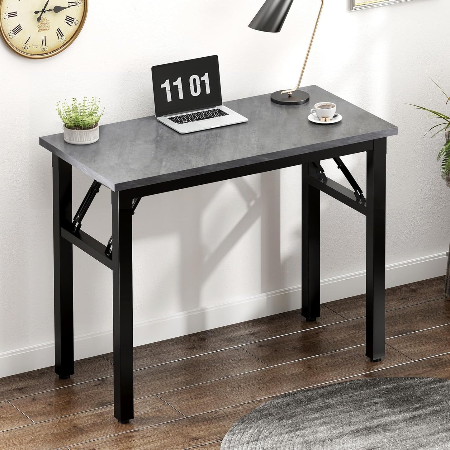 Need Folding Computer Desk - 31.5 Inch Foldable Office Writing Work Study Kids Student Teacher Home Bedroom Table for Small Space, Grey