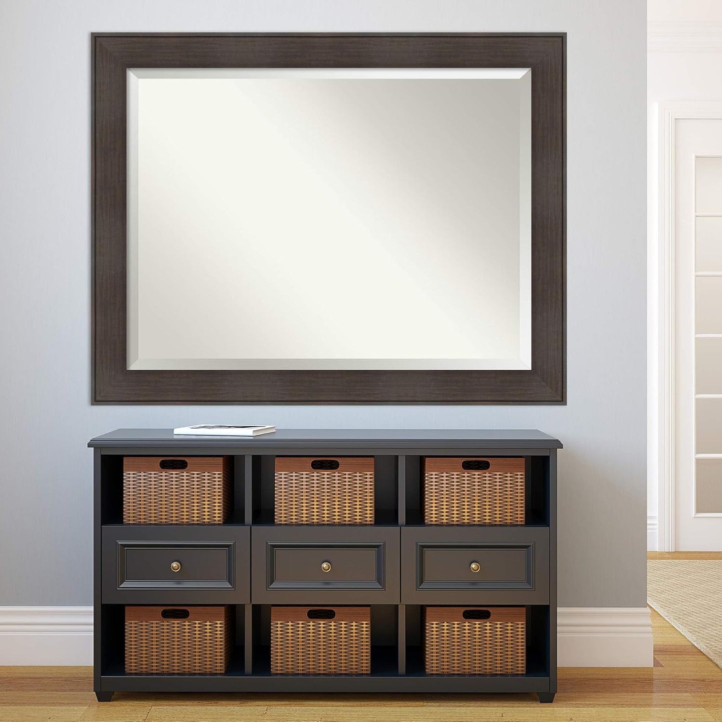 Amanti Art Brown Bathroom Mirror for Over Sink, 36x46 William Rustic Woodgrain Rectangle Vanity Mirror, X-Large Classic Frame, Hangs Horizonally and Vertically, Bathroom Wall Decor, Beveled Edge