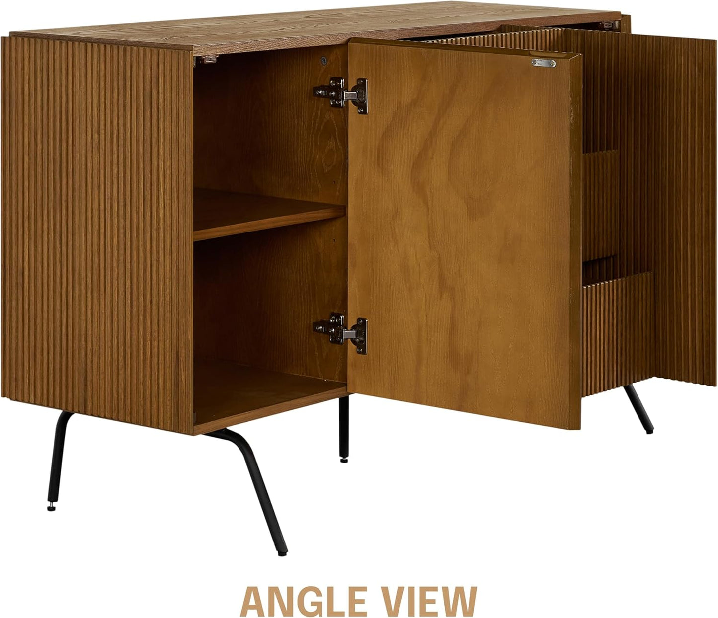 NTC Veil Sideboard with 2 Doors and 3 Drawers, Buffet Cabinet with Vertical Groove Design and Metal Legs, Storage Cabinet for Living Room, and Entryway, Effortless Assembly - Rustic Oak