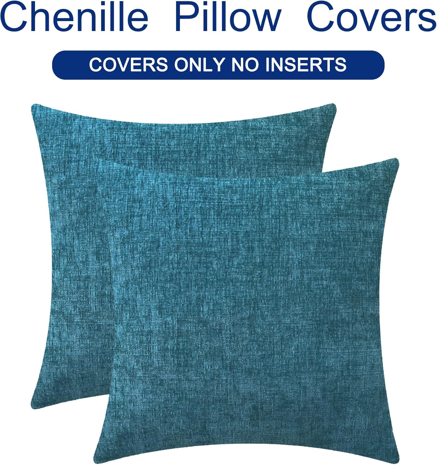 CaliTime Throw Pillow Covers Decorative 18 X 18 Inches Pack of 2 Cozy Chenille Cushion Cases for Couch Sofa Bed Living Room Home Ocean Blue