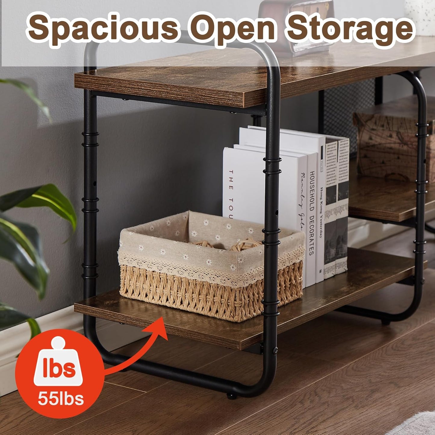 VECELO TV Stands up to 65 Inch,Entertainment Center/Media Console Table with Adjustable Storage Shelves for Living Room/Bedroom,