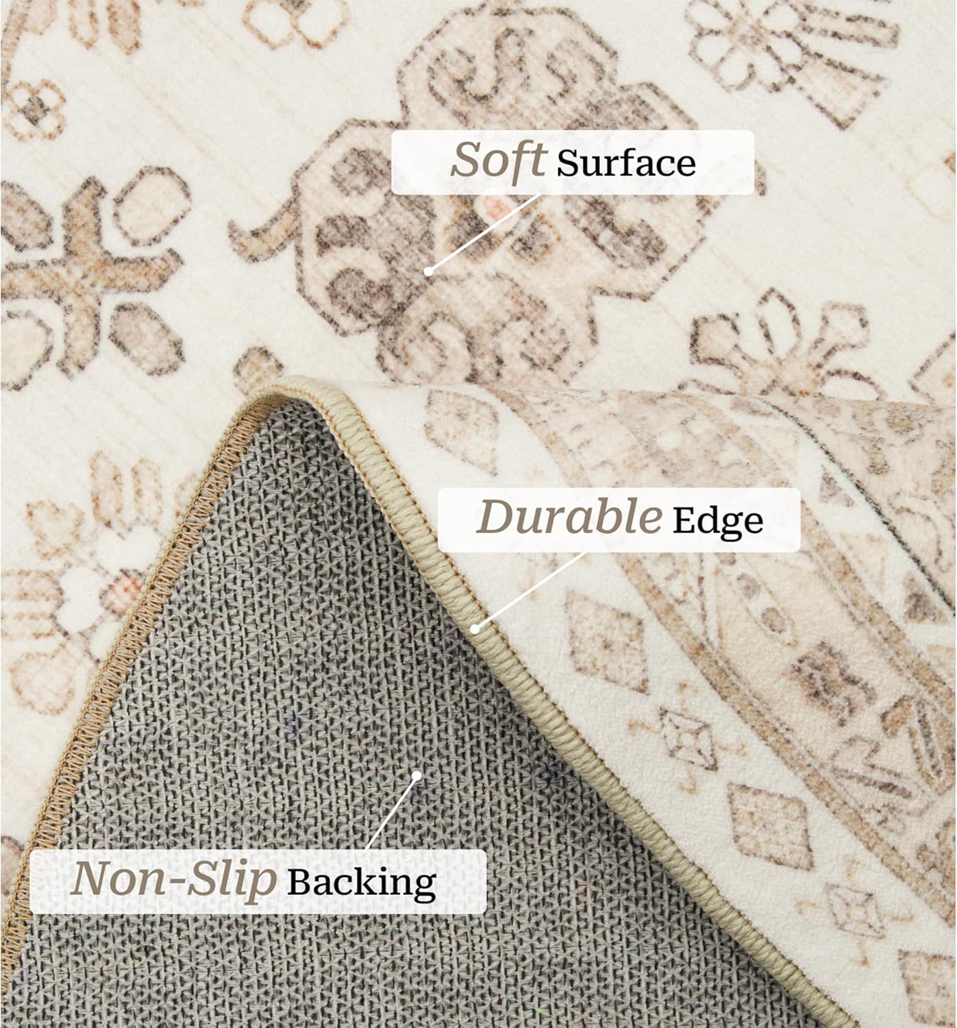 zesthome 8ft Round Rugs for Living Room, Non-Slip Washable Round Area Rugs, Ultra-Thin Large Circle Rugs, Soft Low Pile Rug for Bedroom, Kitchen - Vintage Stain Resistant Round Rug (Cream/Beige,8'x8')