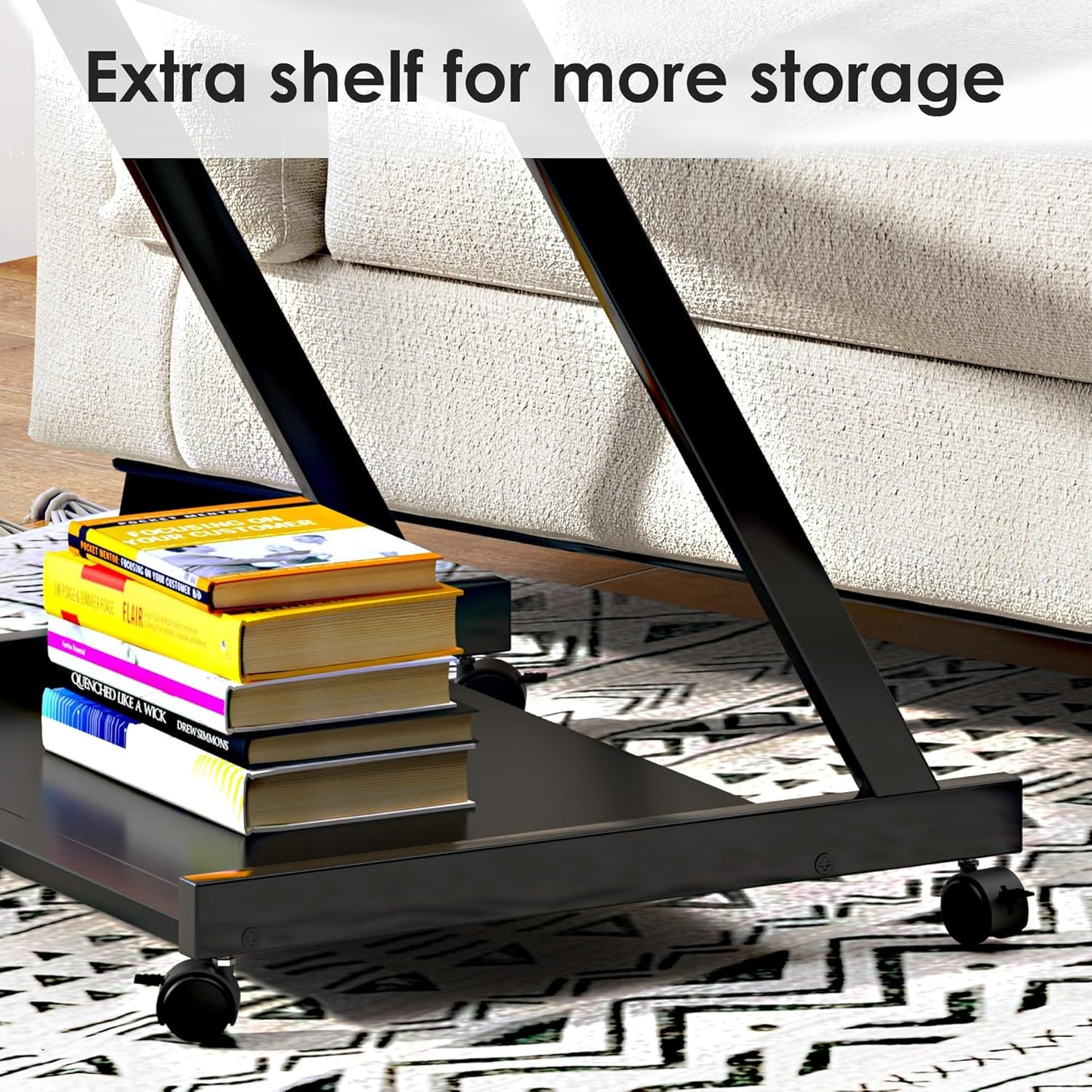 soges 23.6 inch Mobile Laptop Desk, Small Bed Table Portable Computer Desk on Wheels, Rolling Computer Cart Workstation with Keyboard Tray for Home Office, Black