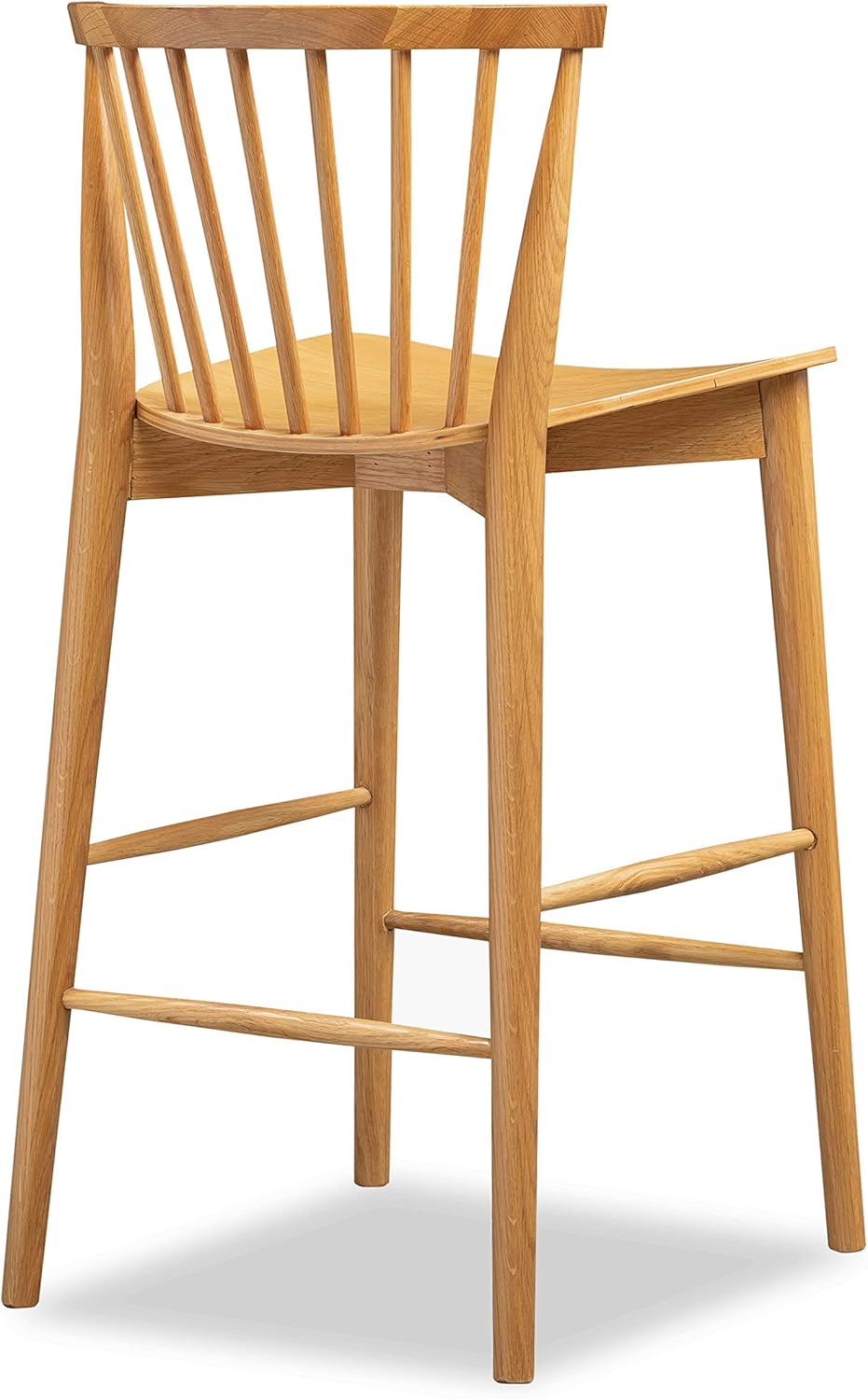 POLY & BARK Ligna Counter Stool Oak– Mid-Century Inspired Stool with Sculpted Spindle Back – Solid American Oak Frame and Engineered Wood Veneered Seat – Fully Assembled and Ready to Use