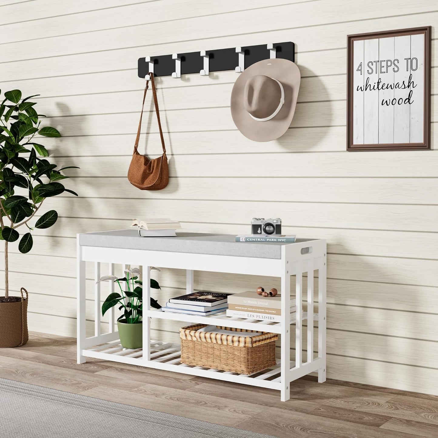 3-Tier Bamboo Shoe Rack Bench, Shoe Storage Organizer Bench, Entryway Benchs, Shoes Rack for Front Door Entrance, Entryway Bathroom Bedroom