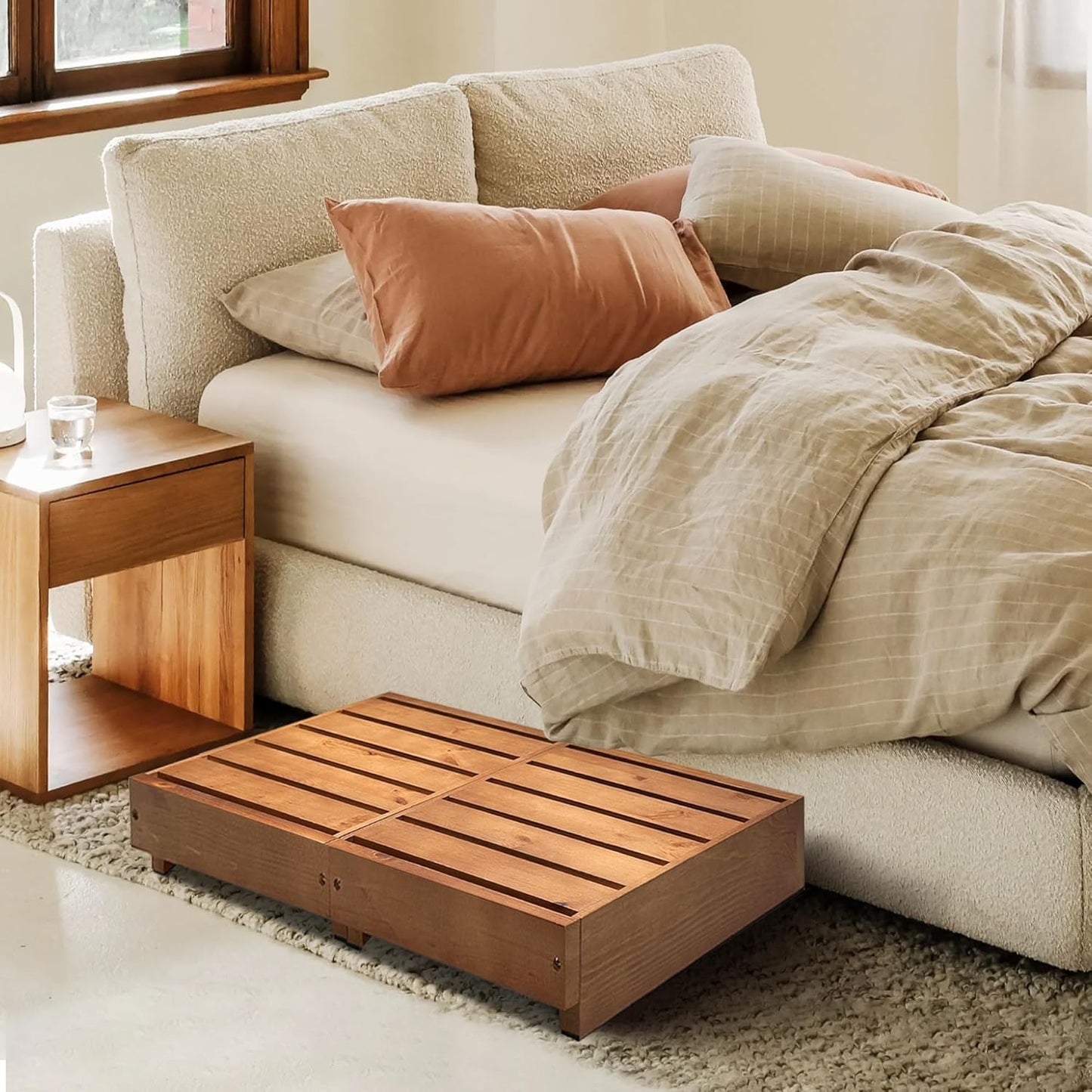 Wooden Step Stool 6” Height, Step Stools for Bed, Bed Steps for High Beds for Adults and Elderly, Step Stool for Bedroom, Kitchen, Living Room, Oak