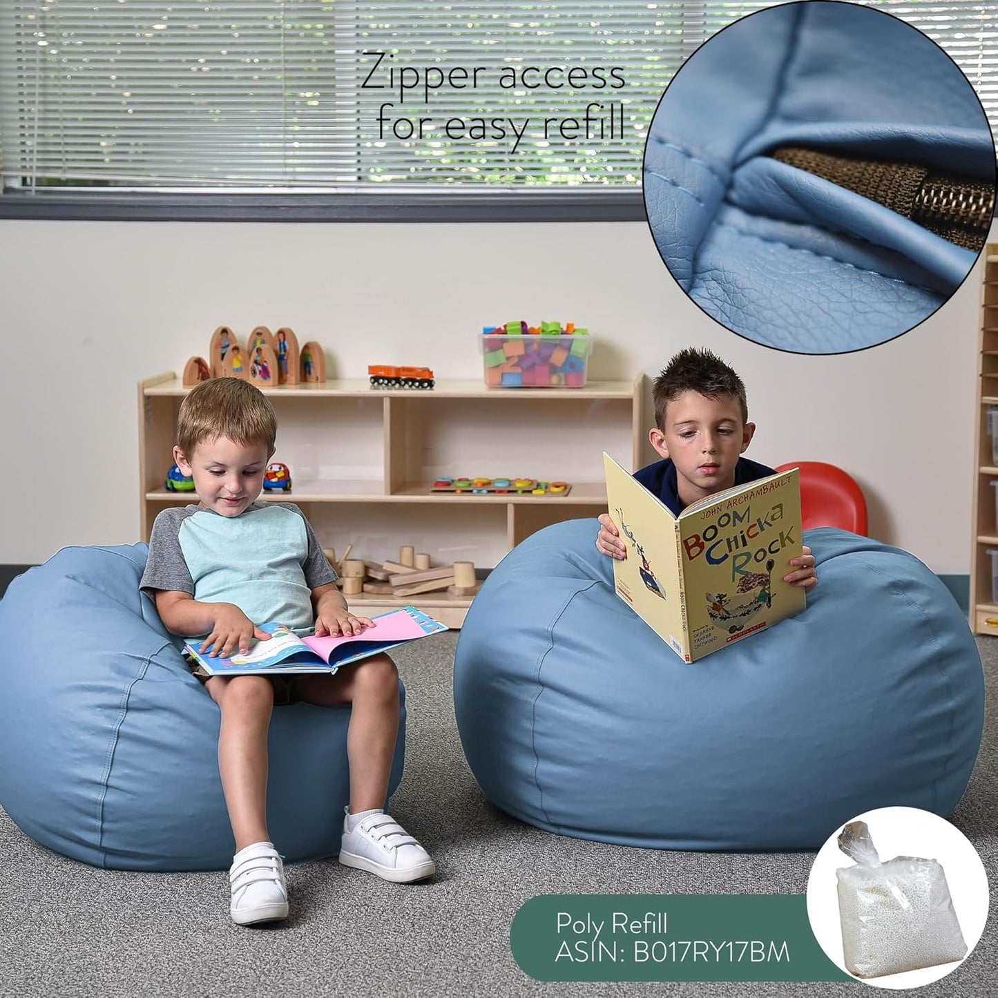 Children's Factory, CF610-076, 26" Go2 Bean Bag, Sky, Kids Flexible Seating for Reading Nook, Daycare, Playroom, Classroom, and Homeschool Furniture