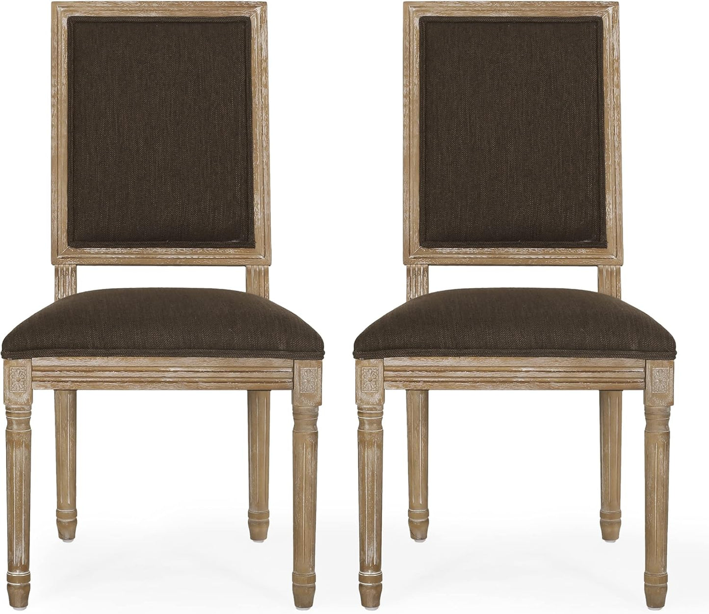 Christopher Knight Home Regina French Country Dining Chairs Set of 2, Wooden Dining Room Chair, High Back Kitchen Side Chair, Fabric Upholstered Armless Extra Seat, Brown and Natural