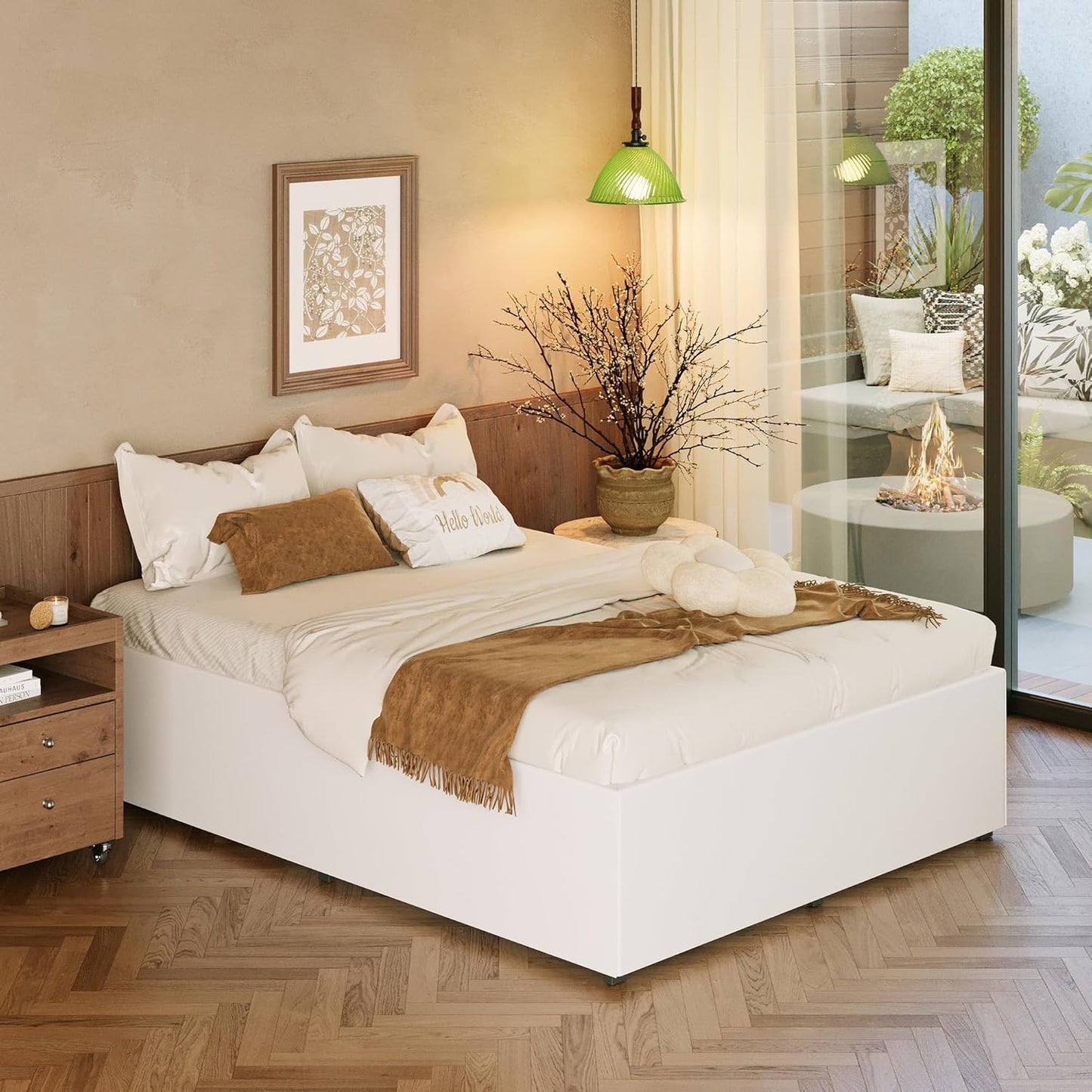 EMODA 18 Inch King Bed Frame with White Fabric Cover, Heavy Duty Metal King Platform Bed Frame No Box Spring Needed, Noise Free, Easy Assembly