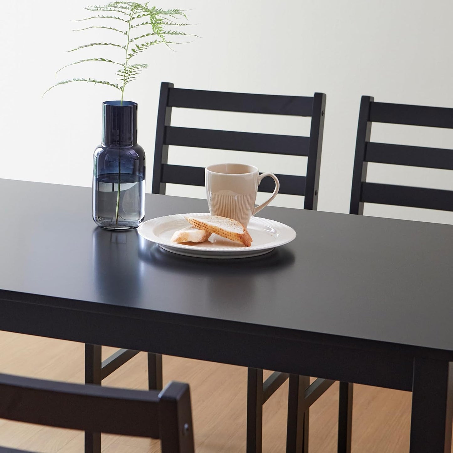 Livinia Seattle 5-Piece Wooden Dining Table Set for 4, Modern Farmhouse Kitchen Dining Room Set with Solid Wood Ladder Back Chairs for Small Space (Black)