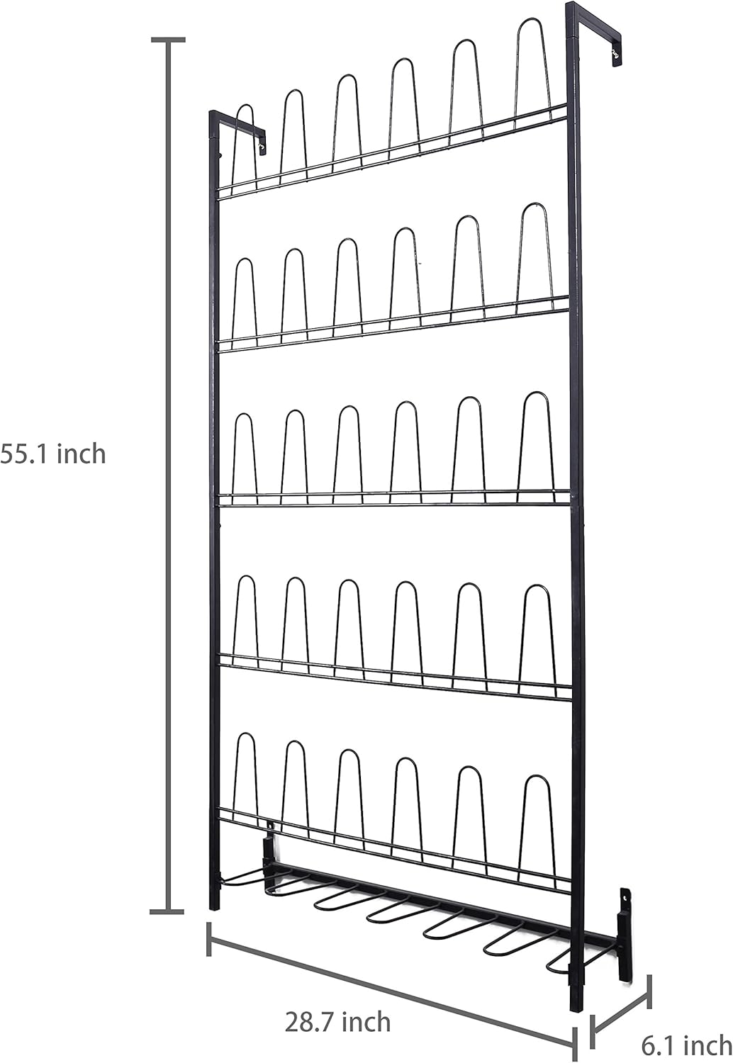 MyGift Modern Matte Black Metal Hanging Shoe Rack for Walk in Closet, Mudroom and Entryway, Wall Mounted Space Saving Organizer for Shoes and Boots, Holds 18 Pairs