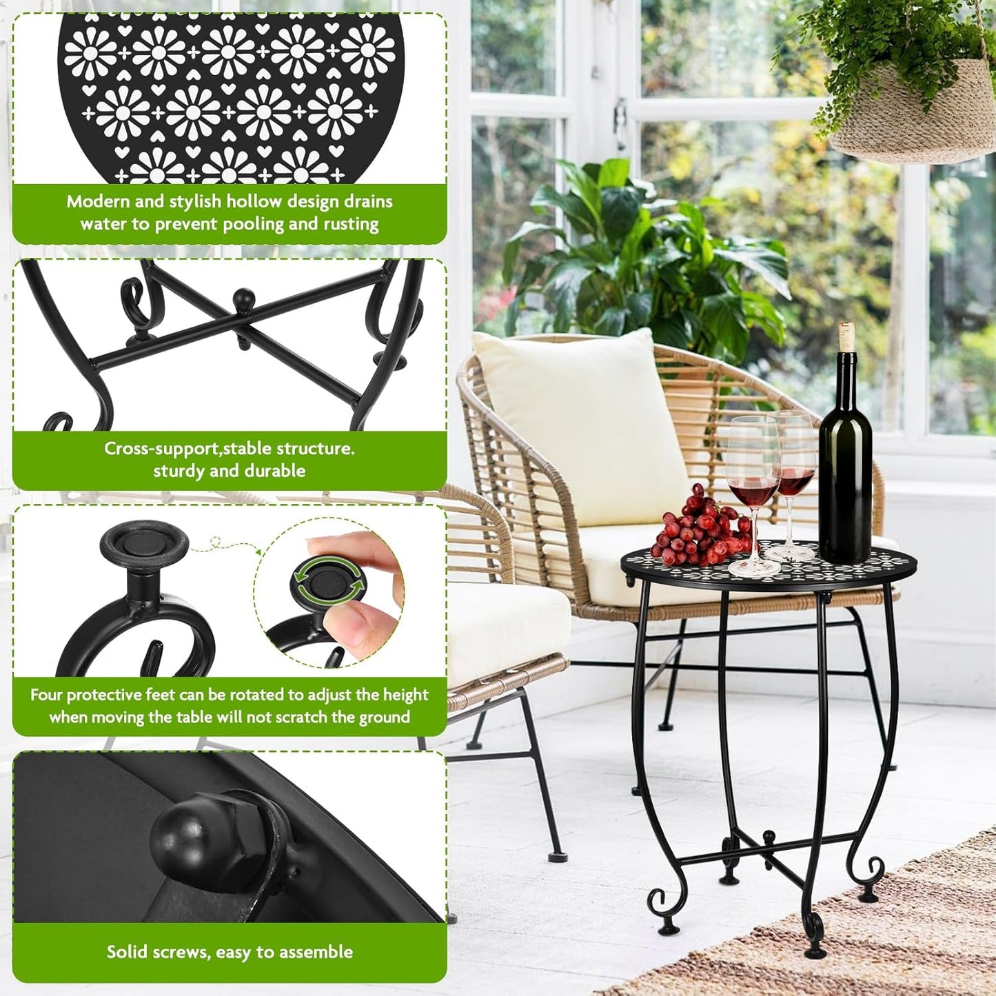 2 Pack 14 Inch Outdoor Side Table for Small Spaces, Patio Side Table,Plant Stand,Round Metal End Table for Patio,Yard Porch Balcony Garden