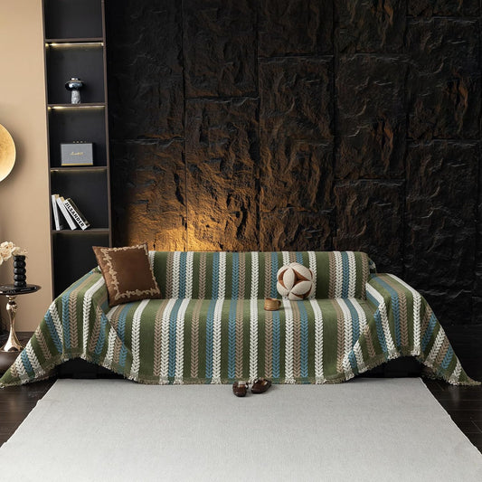 STACYPIK Thick Jacquard Green Couch Cover, Washable Sofa Cover for 3 Cushion Couch, Washable Chenille Couch Cover Blanket, Multi-use Sofa Protector Slipcover, Furniture Protector Pet-Friendly-71X134IN