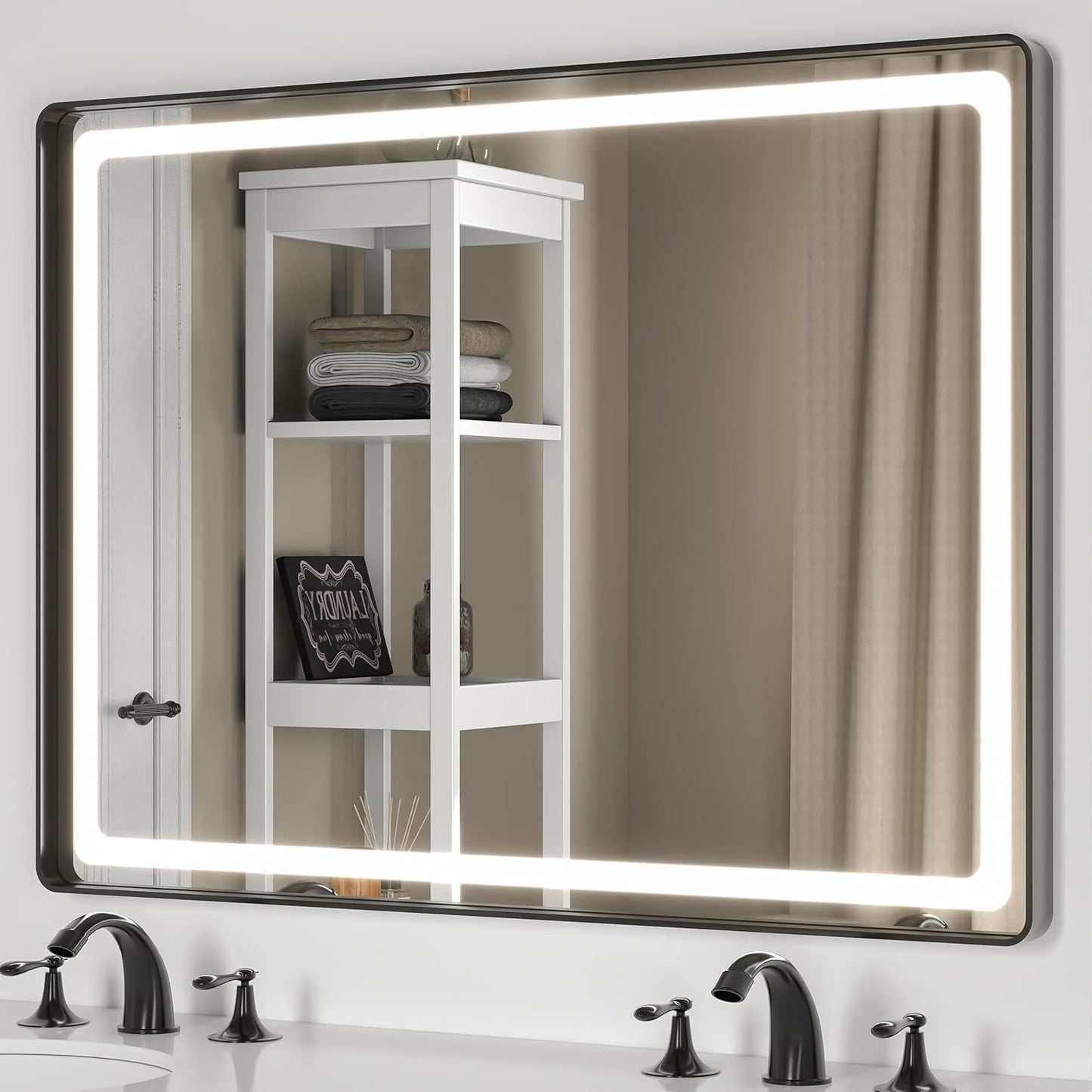 Hasipu LED Bathroom Mirror with Lights 40 x 26 Inch, Black Metal Frame Light Mirror for Vanity Anti-Fog, Dimmable, 3 Colors (Horizontal/Vertical)