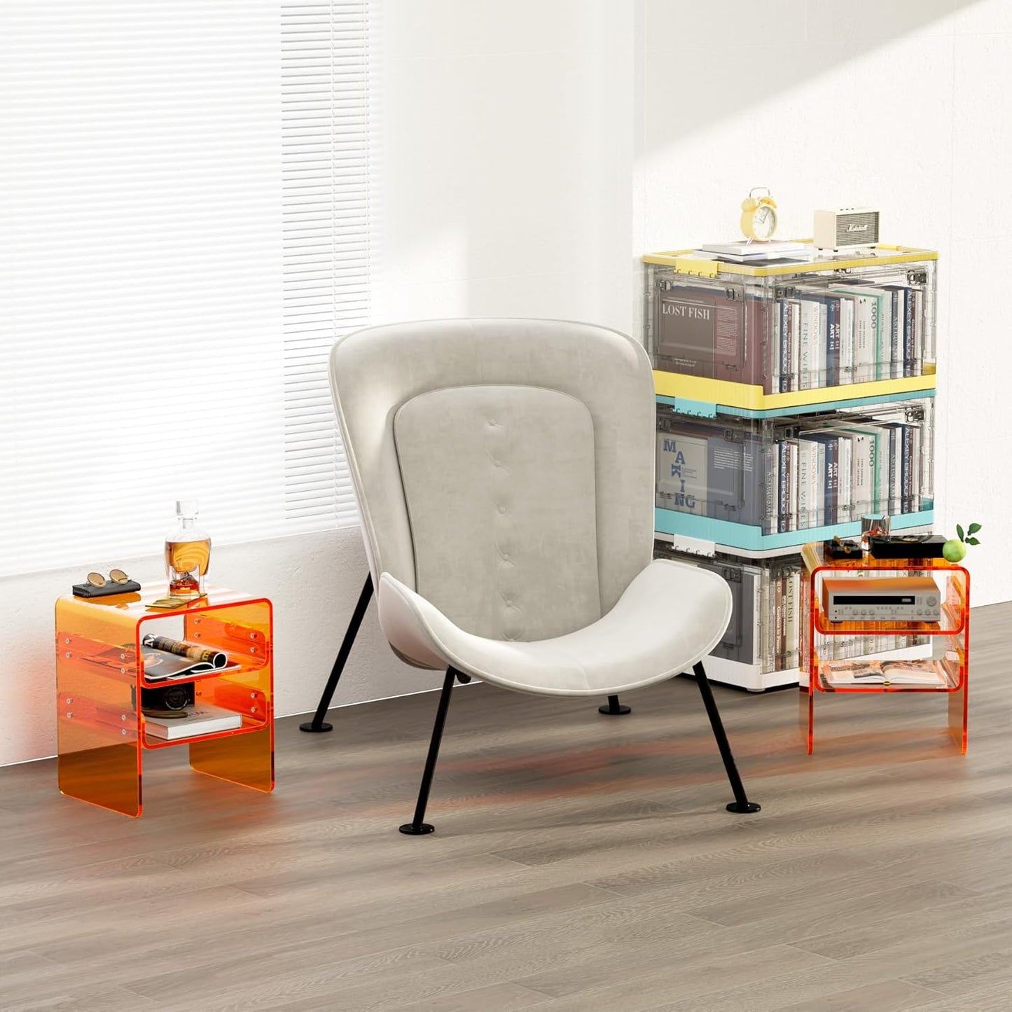 Clear Acrylic 3-Tier End Table/Nightstand – Sleek Bedside Storage with Durable Design, Perfect for Bedrooms, Living Rooms, or Modern Interiors – Ideal as a Bedside Table or Sofa Side Piece (Orange)