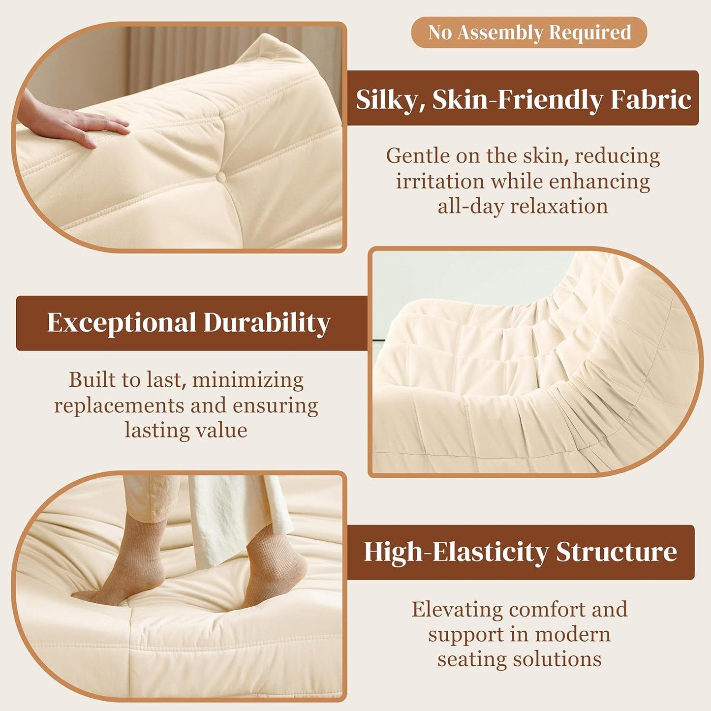 Bean Bag Chair, Large Fireside Chair Bean Bag Sofa for Adults, 3 Seater Bean Bag Chairs for Teens with High-Resilience Foam, Memory Foam Bean Bag for Living Room, Bedroom, Office (Suede, Beige)